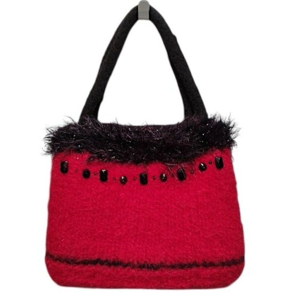 Handmade Soft Knit Felted Ladybug Pattern Purse Handbag
